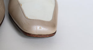 Vintage Heel Loafers - Beige / White  Leather - Fit Wide 37.5 /  38