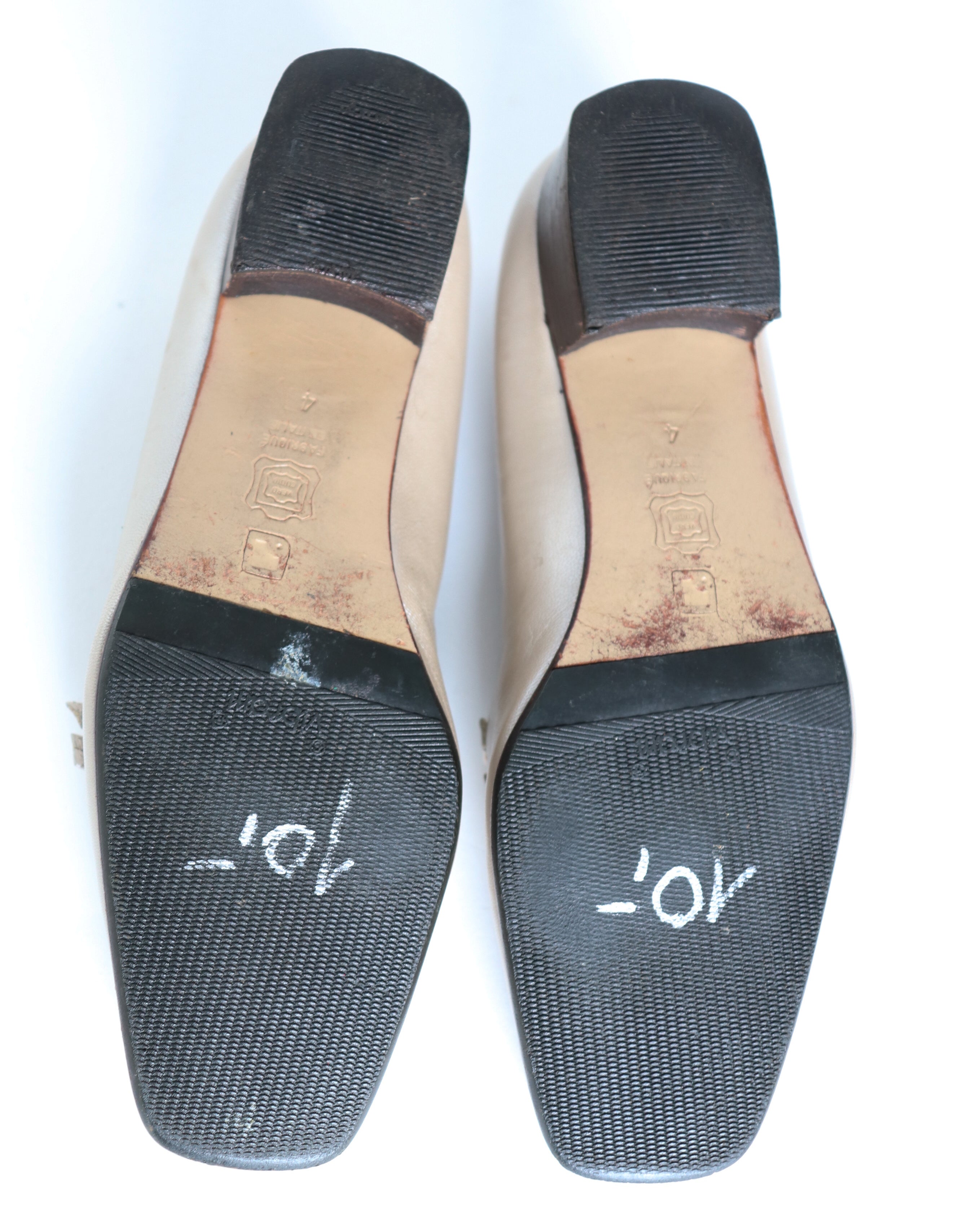 Vintage Heel Loafers - Beige / White  Leather - Fit Wide 37.5 /  38
