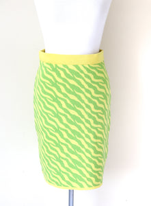 Knitted Vintage Skirt - 1980s Punk Style - Yellow / Green Animal Print - Monari - S / UK 10