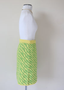 Knitted Vintage Skirt -  1980s Punk Style - Yellow / Green Animal Print -  Monari - S / UK 10