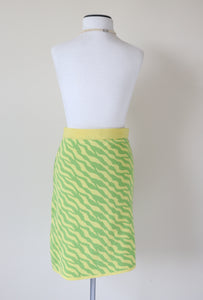 Knitted Vintage Skirt - 1980s Punk Style - Yellow / Green Animal Print - Monari - S / UK 10