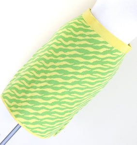 Knitted Vintage Skirt - 1980s Punk Style - Yellow / Green Animal Print - Monari - S / UK 10