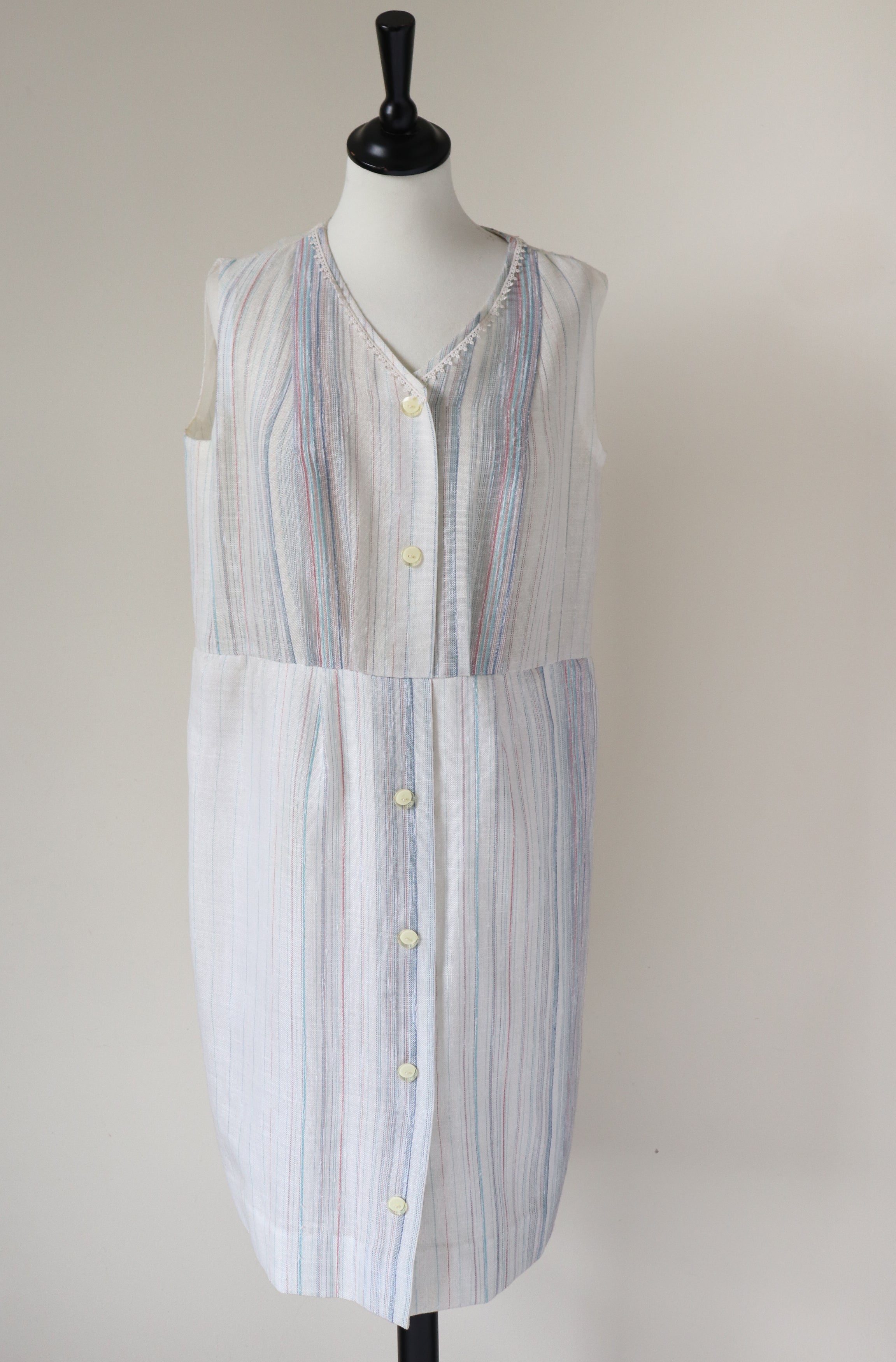 1970s Shirt Waister Dress - Sleeveless - Ivory / Off White - S / M - UK 10 / 12