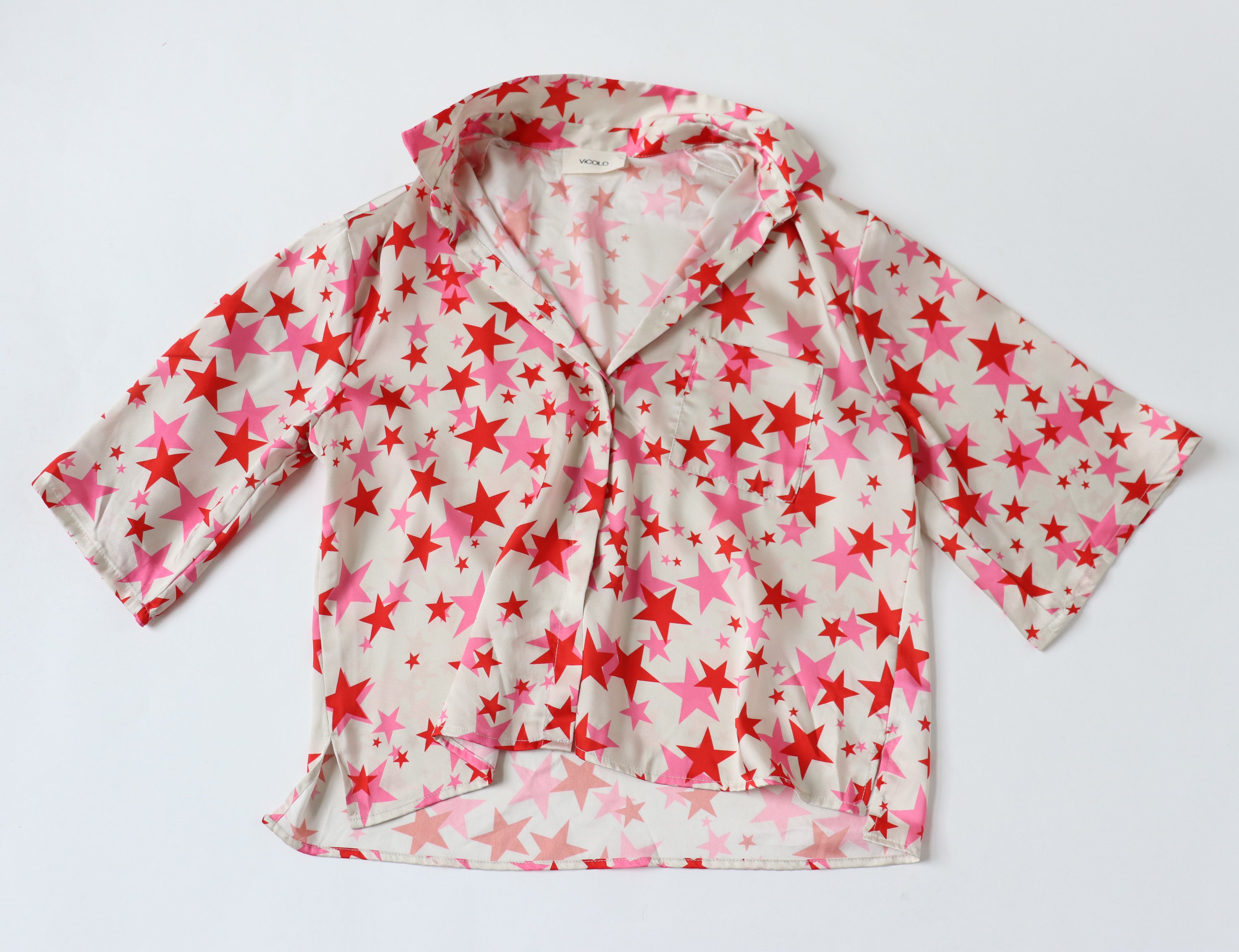 Vicolo Shirt Top - Cream / Pink Stars - Label S ( Fit M / UK 10 )