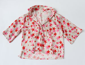Vicolo Shirt Top - Cream / Pink Stars - Label S ( Fit M / UK 10 )