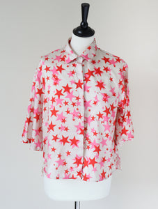 Vicolo Shirt Top - Cream / Pink Stars - Label S ( Fit M / UK 10 )