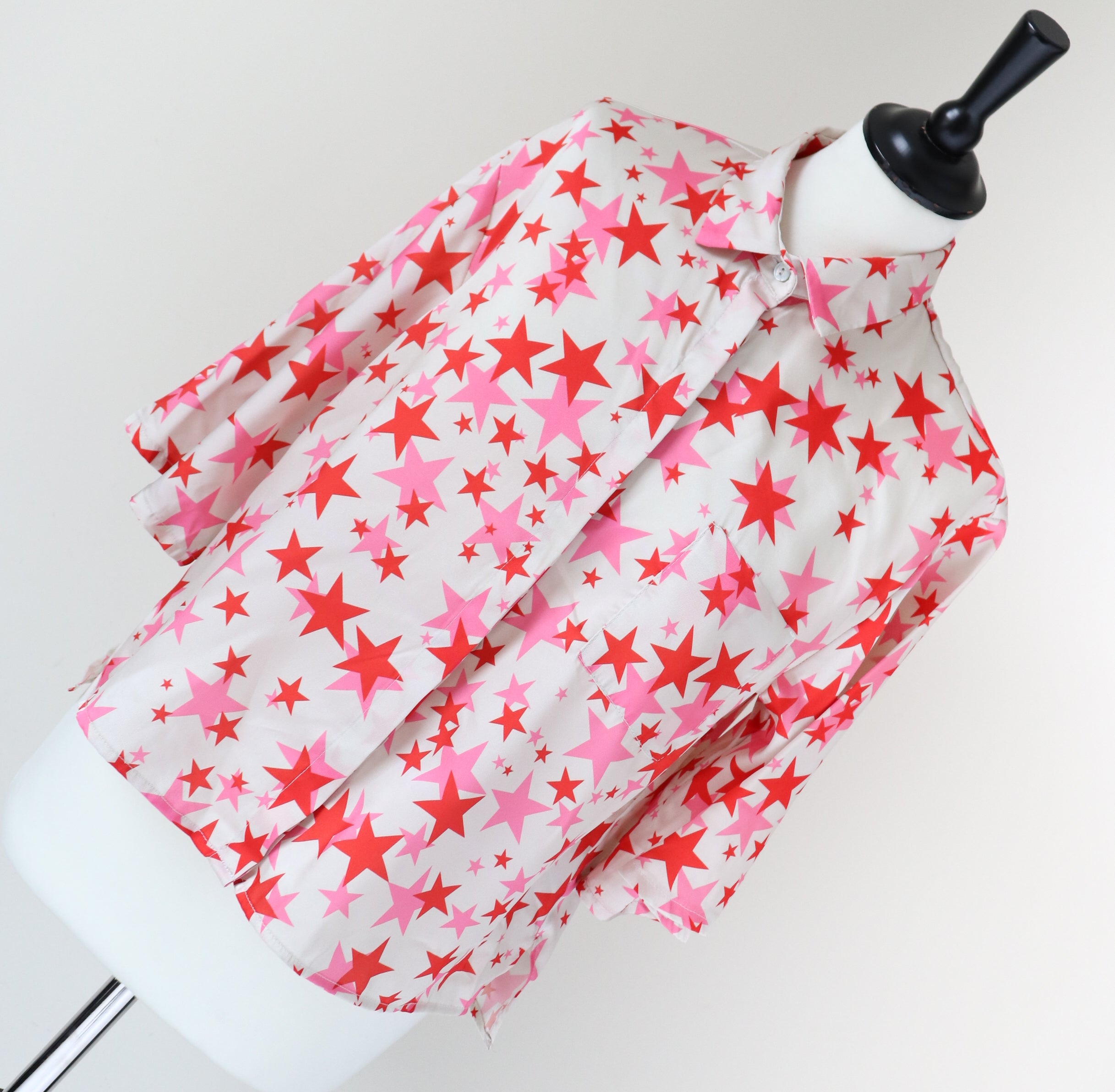 Vicolo Shirt Top - Cream / Pink Stars - Label S ( Fit M / UK 10 )