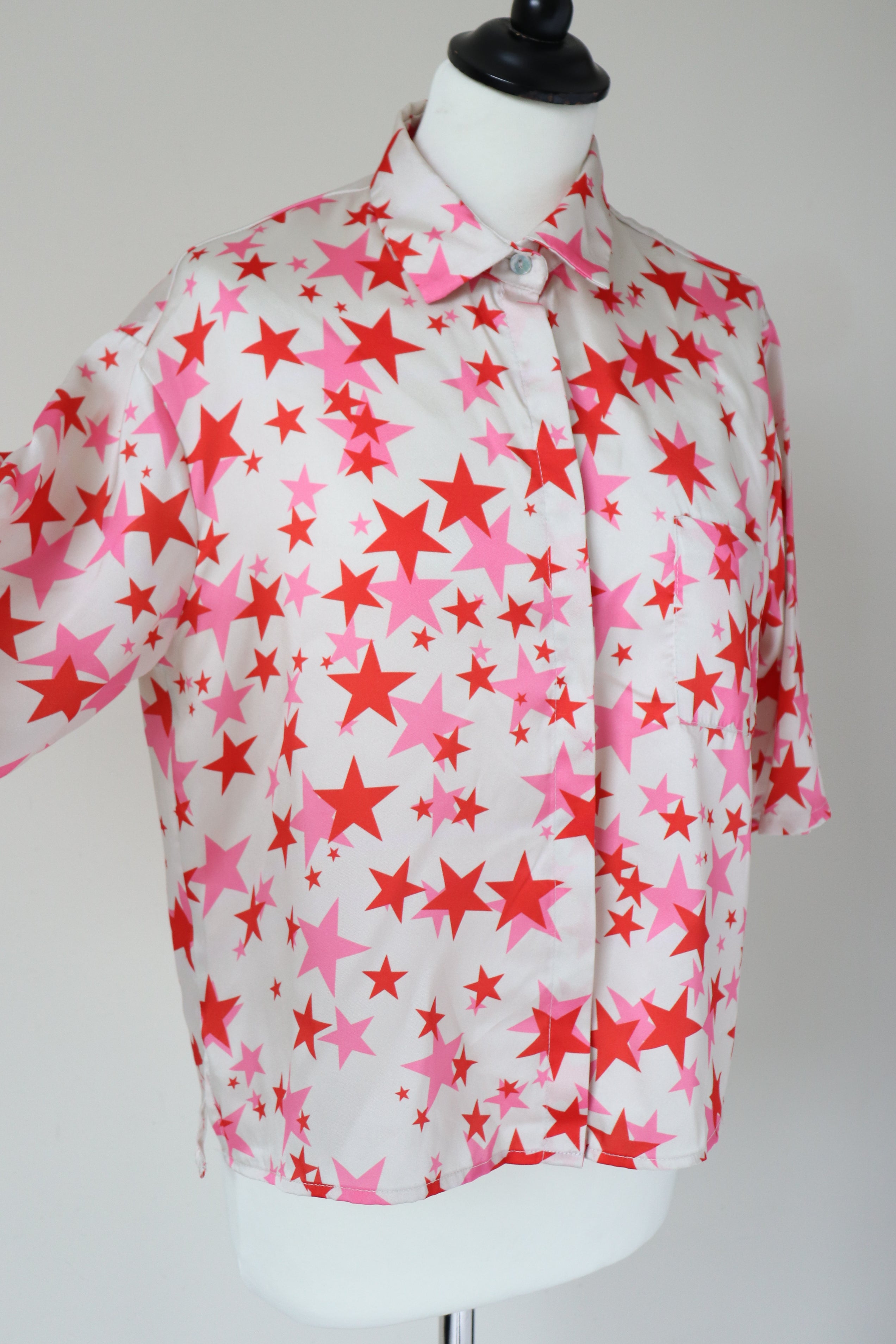 Vicolo Shirt Top - Cream / Pink Stars - Label S ( Fit M / UK 10 )