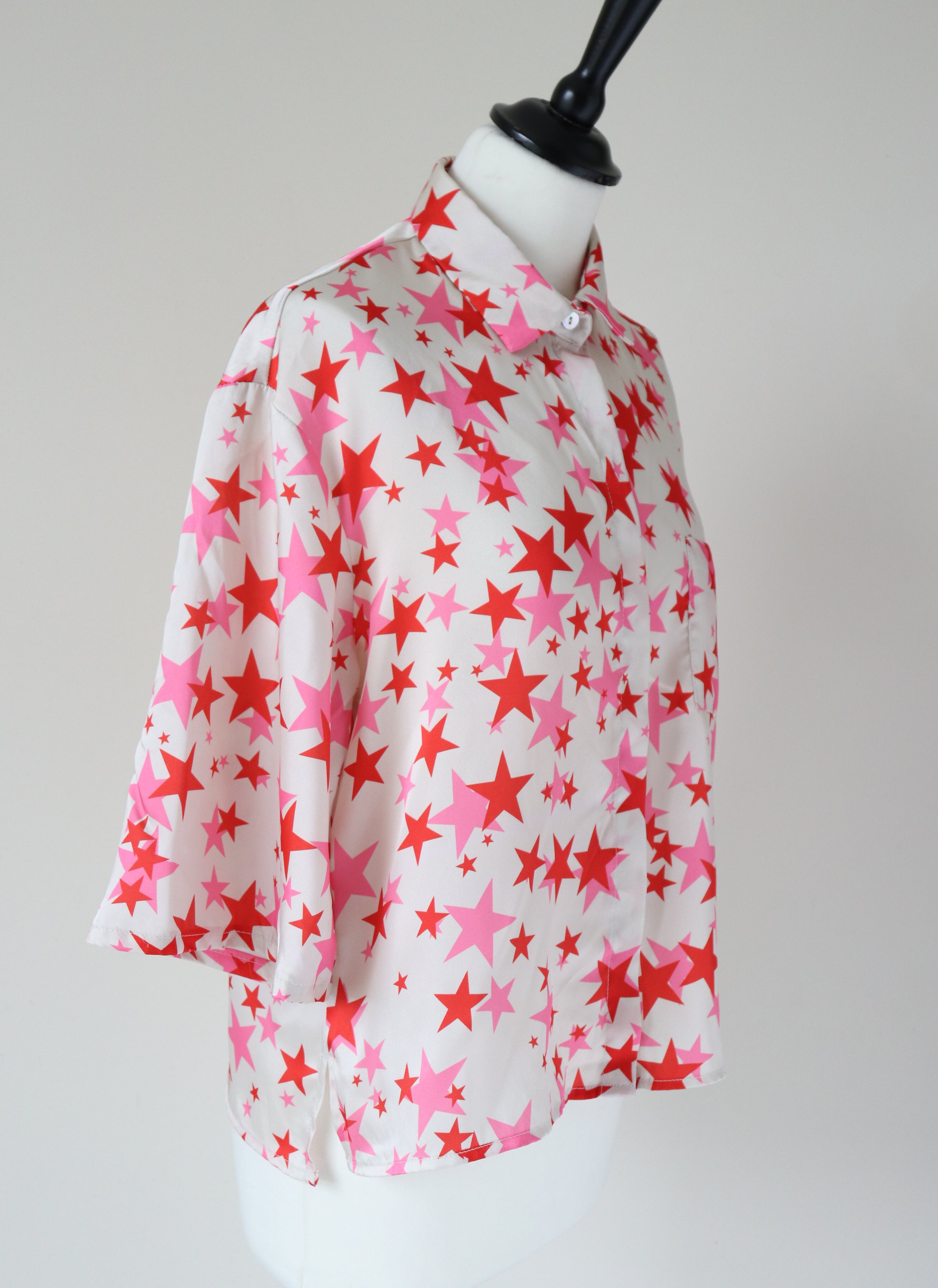 Vicolo Shirt Top - Cream / Pink Stars - Label S ( Fit M / UK 10 )