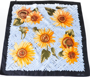 MARCO VALENZA Vintage Silk Scarf  - Sunflower Print - LARGE