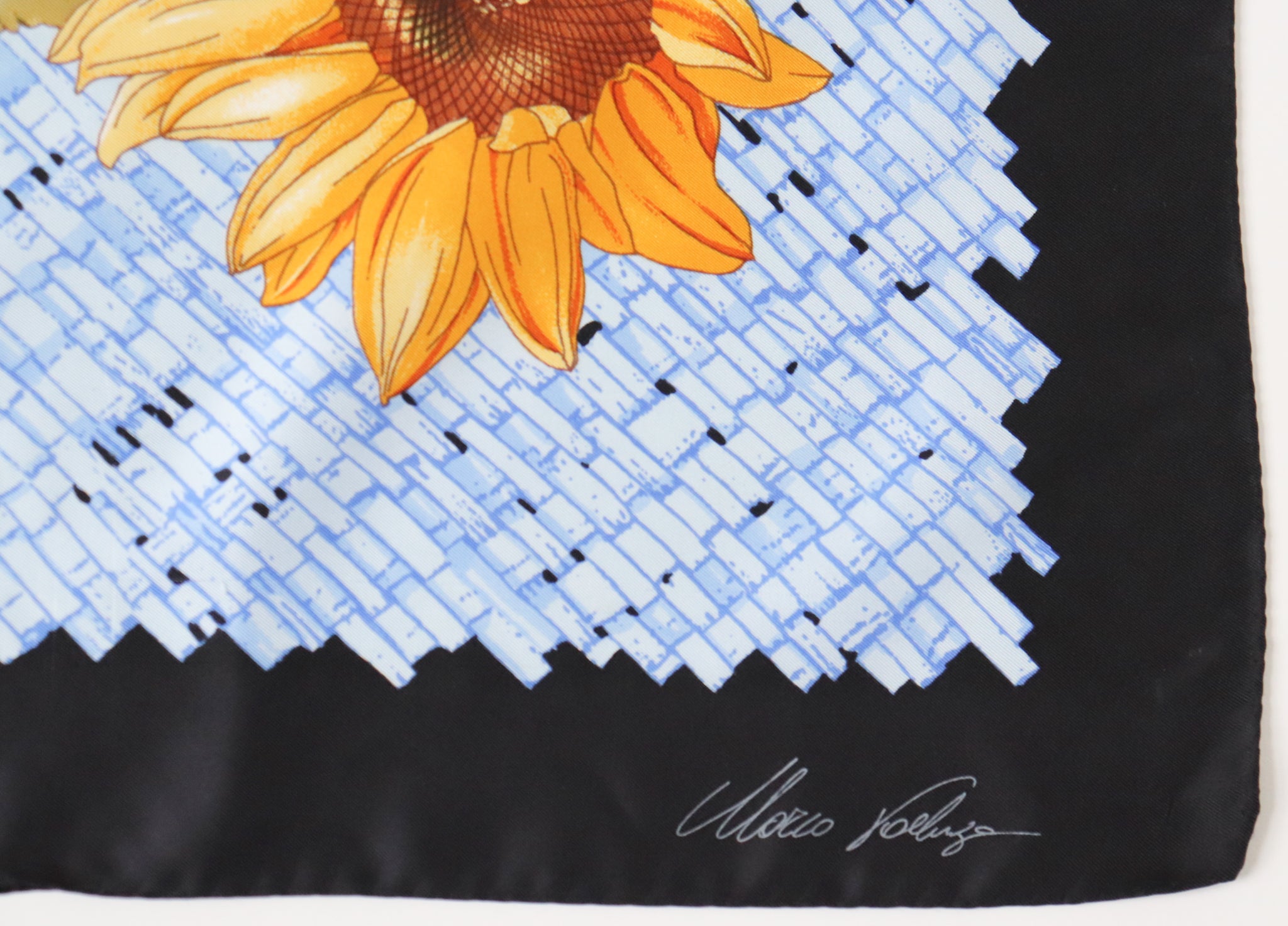 MARCO VALENZA Vintage Silk Scarf - Sunflower Print - LARGE