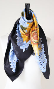 MARCO VOELUZA Vintage Silk Scarf - Sunflower Print - LARGE