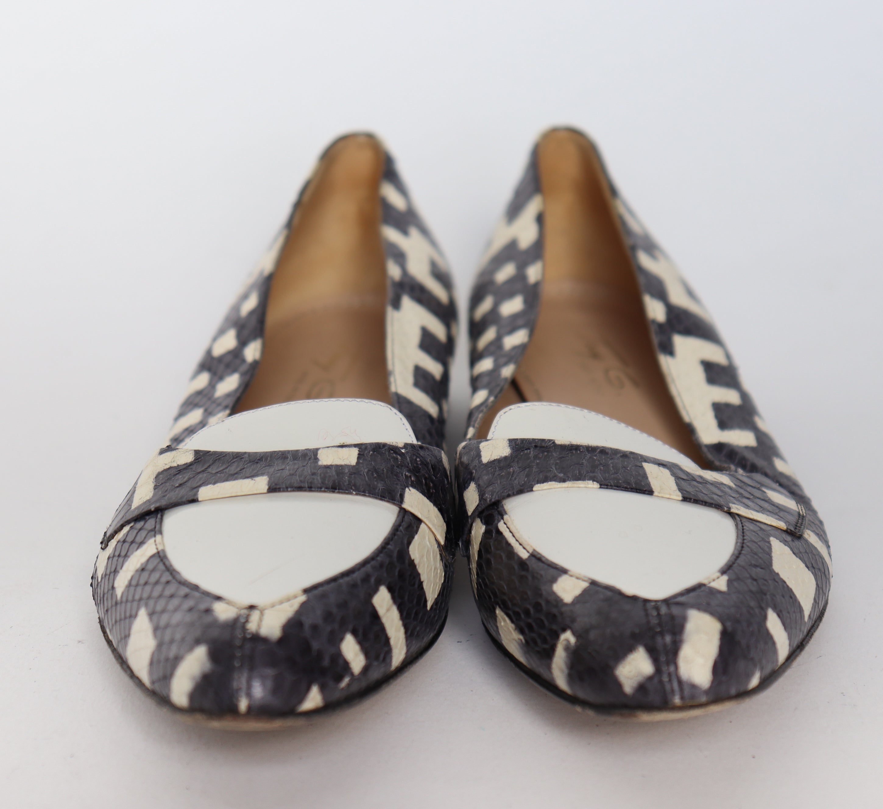 Tony G Flat Pointed Loafers - Grey / White / Cream Leather - 37.5 / UK 4.5