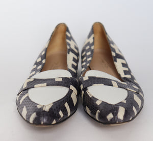 Tony G Flat Pointed Loafers - Grey / White / Cream Leather - 37.5 / UK 4.5