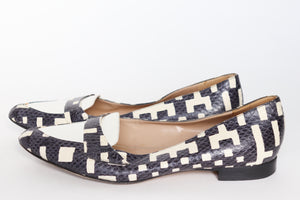 Tony G Flat Pointed Loafers - Grey / White / Cream Leather - 37.5 / UK 4.5