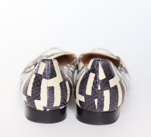 Tony G Flat Pointed Loafers - Grey / White / Cream Leather - 37.5 / UK 4.5