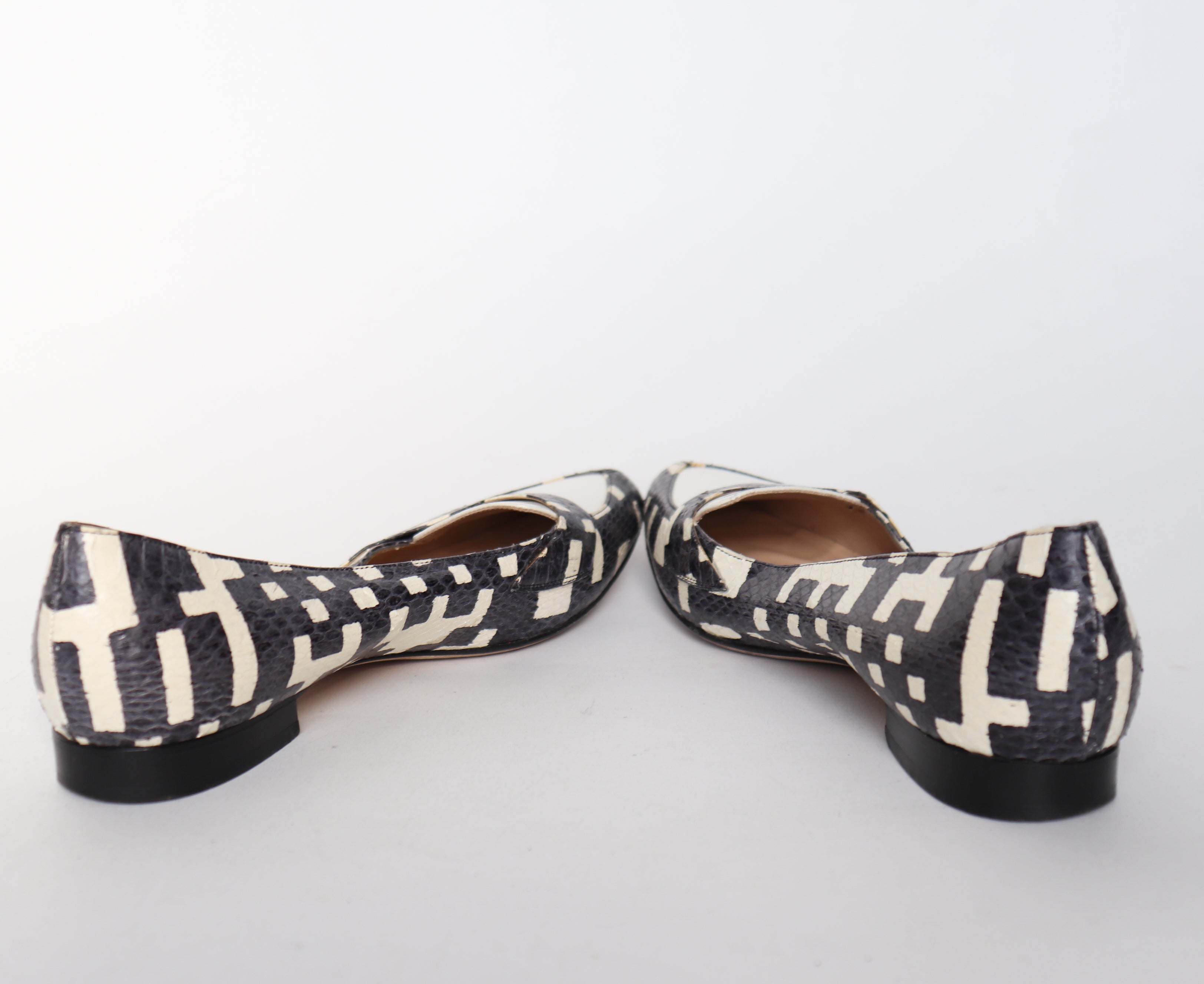 Tony G Flat Pointed Loafers - Grey / White / Cream Leather - 37.5 / UK 4.5