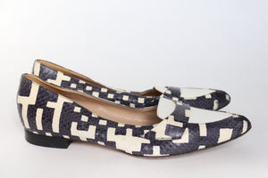 Tony G Flat Pointed Loafers - Grey / White / Cream Leather - 37.5 / UK 4.5