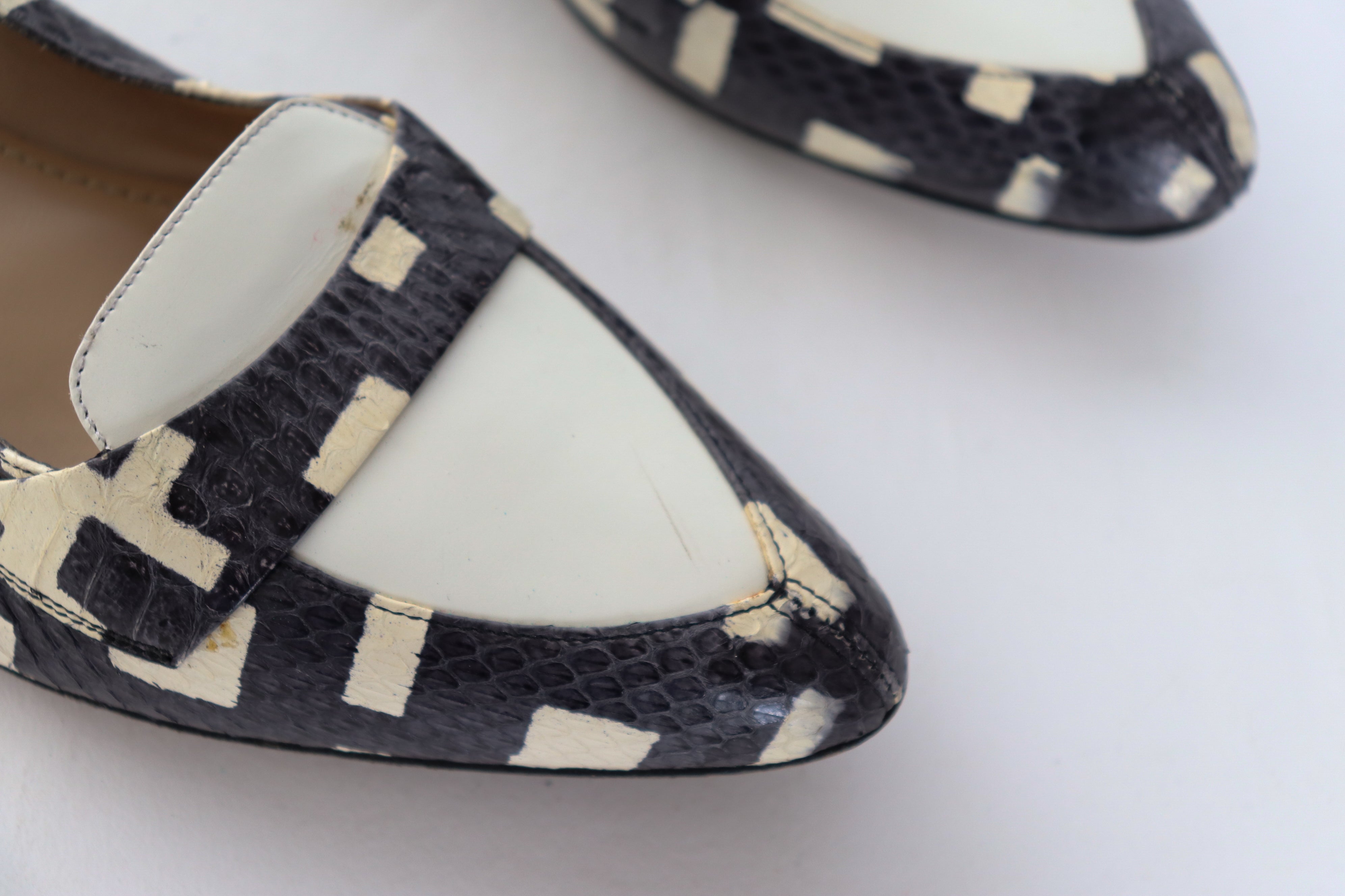 Tony G Flat Pointed Loafers - Grey / White / Cream Leather - 37.5 / UK 4.5