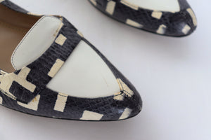 Tony G Flat Pointed Loafers - Grey / White / Cream Leather - 37.5 / UK 4.5