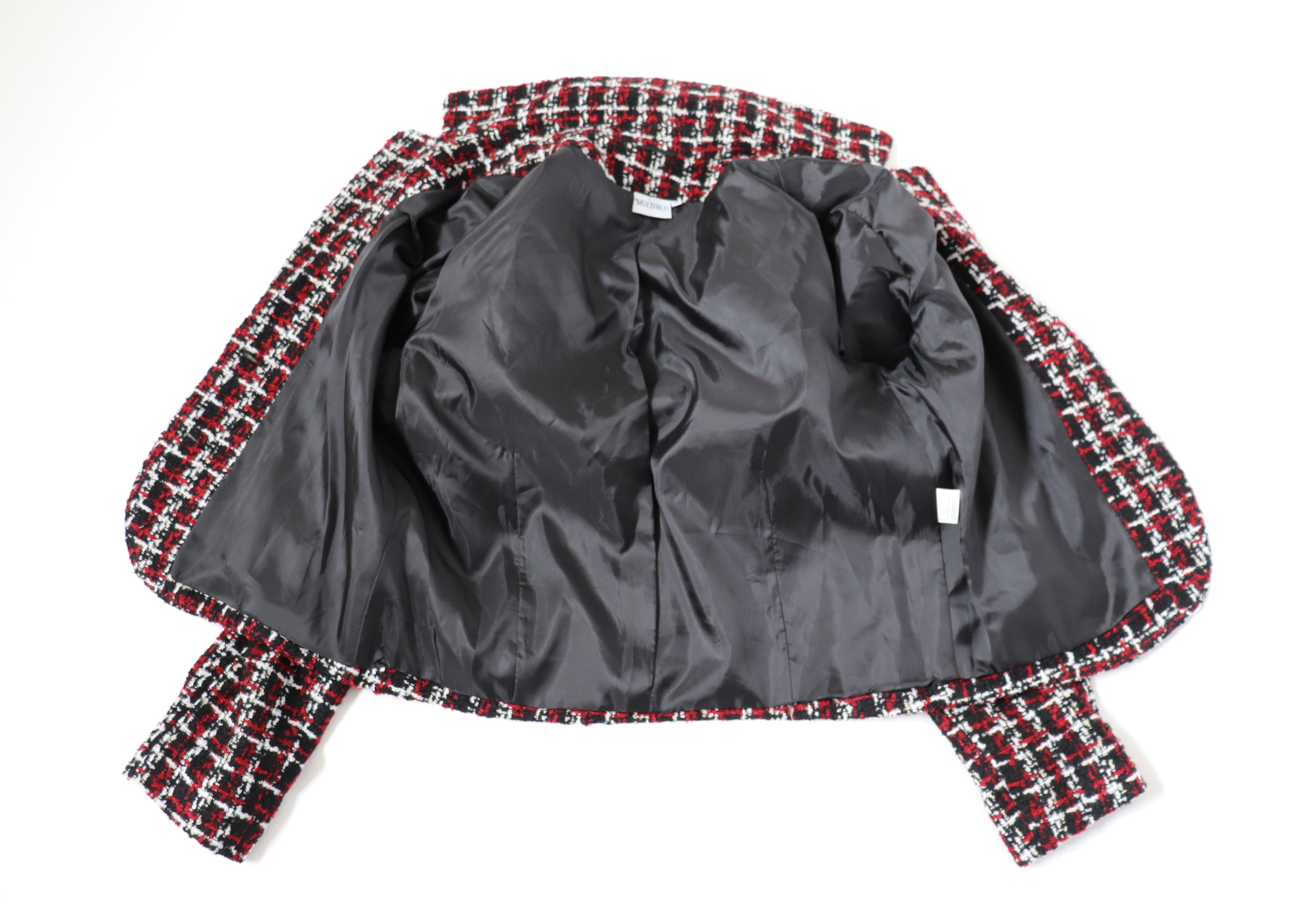 Boucle Tweed Jacket - MultiBlu - Vintage 1990s - Burgundy / Black - M / UK 12