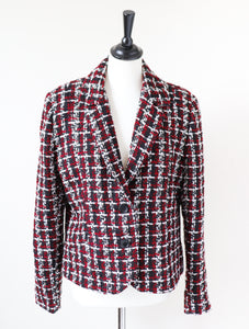 Boucle Tweed Jacket - MultiBlu - Vintage 1990s - Burgundy / Black - M / UK 12