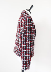 Boucle Tweed Jacket - MultiBlu - Vintage 1990s - Burgundy / Black - M / UK 12