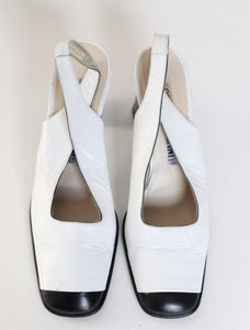 Cesare Catini Cap Toe Vintage Slingback Shoes - White / Black Leather Fit 37 / UK 4