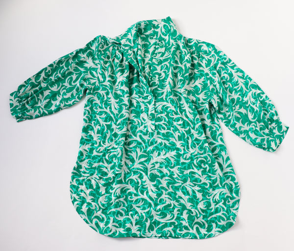 Silk Tunic / Long Shirt - Green Baroque - Vintage 1990s - Proposte - L / XL - UK 14 / 16