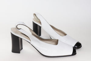 Cesare Catini Cap Toe Vintage Slingback Shoes - White / Black Leather Fit 37 / UK 4