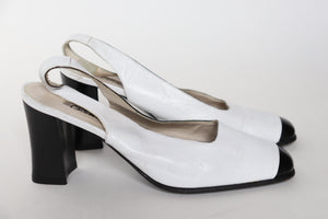 Cesare Catini Cap Toe Vintage Slingback Shoes - White / Black Leather Fit 37 / UK 4