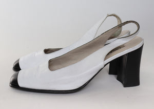 Cesare Catini Cap Toe Vintage Slingback Shoes - White / Black Leather Fit 37 / UK 4