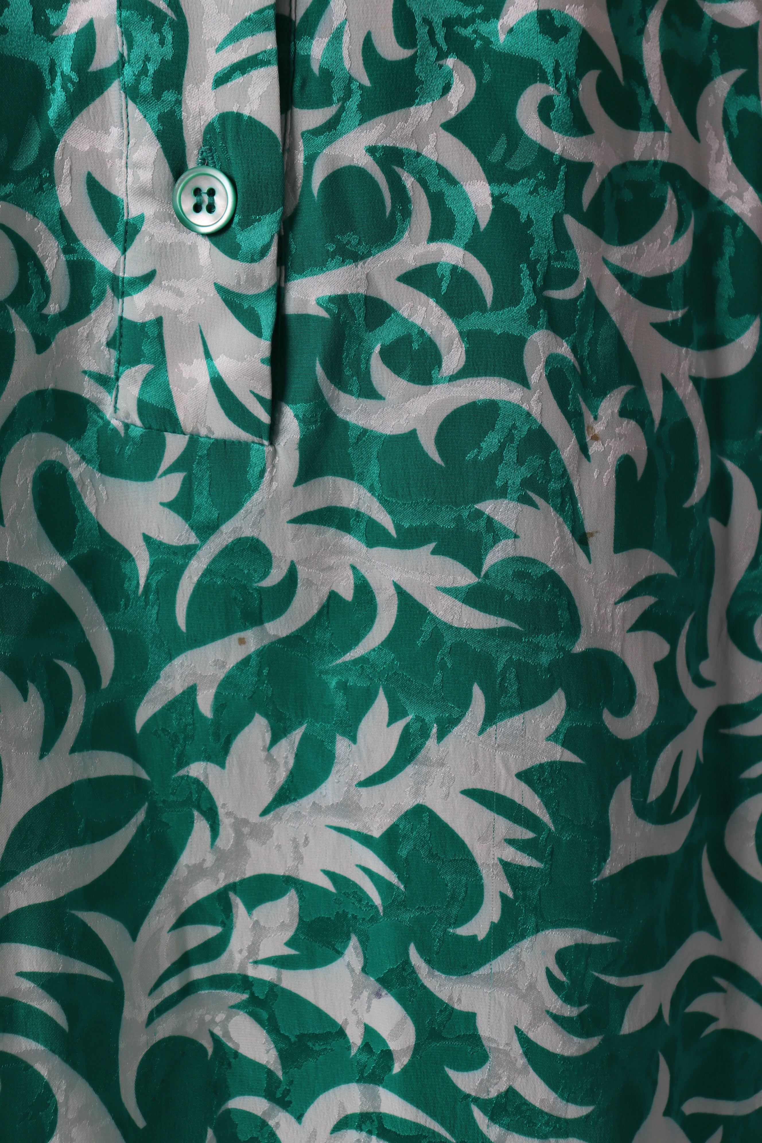 Silk Tunic / Long Shirt - Green Baroque - Vintage 1990s - Proposte - L / XL - UK 14 / 16