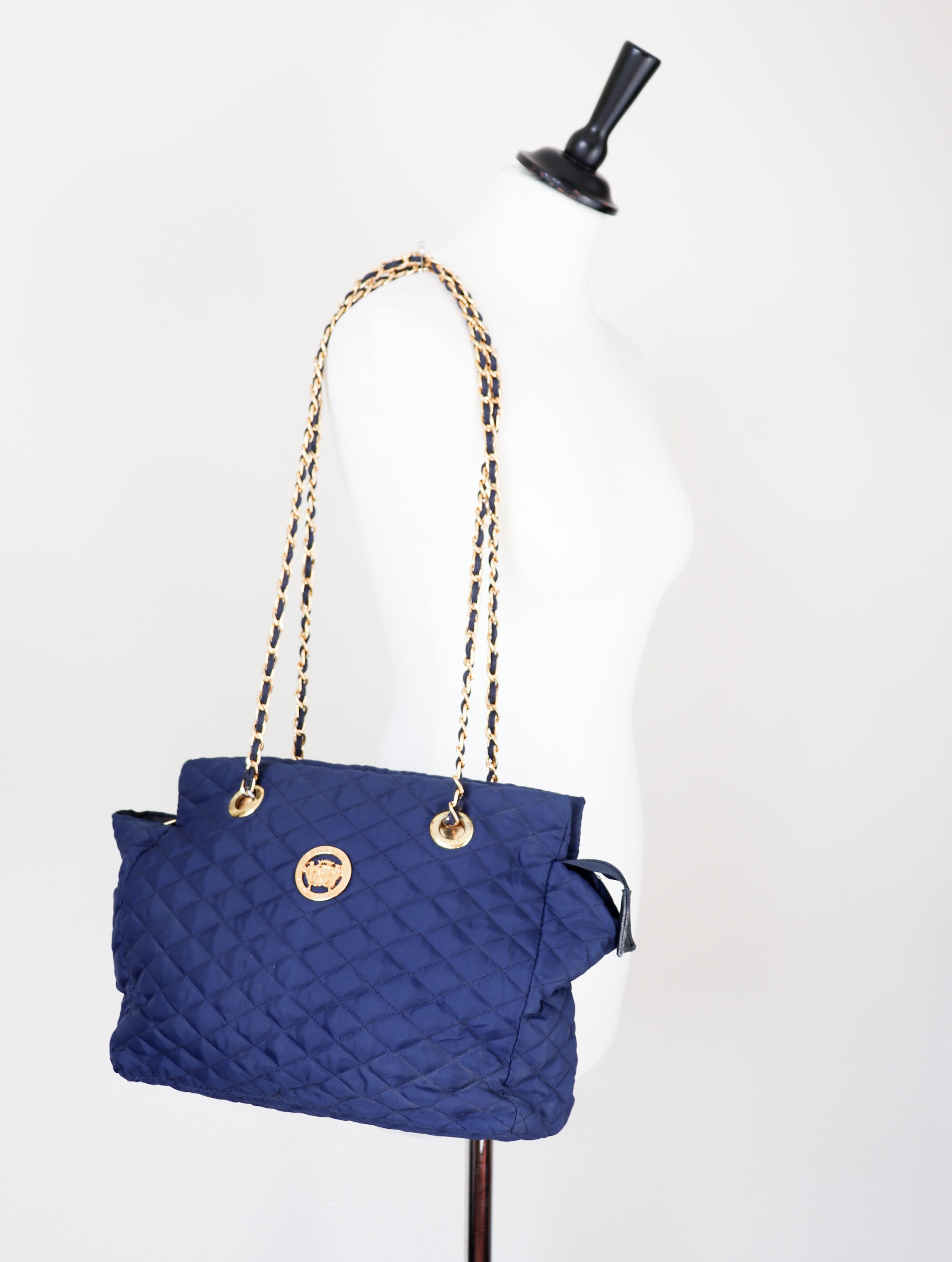 Quilted Chain Bag - Blue Fabric - Bonfanti - 1980s - Large