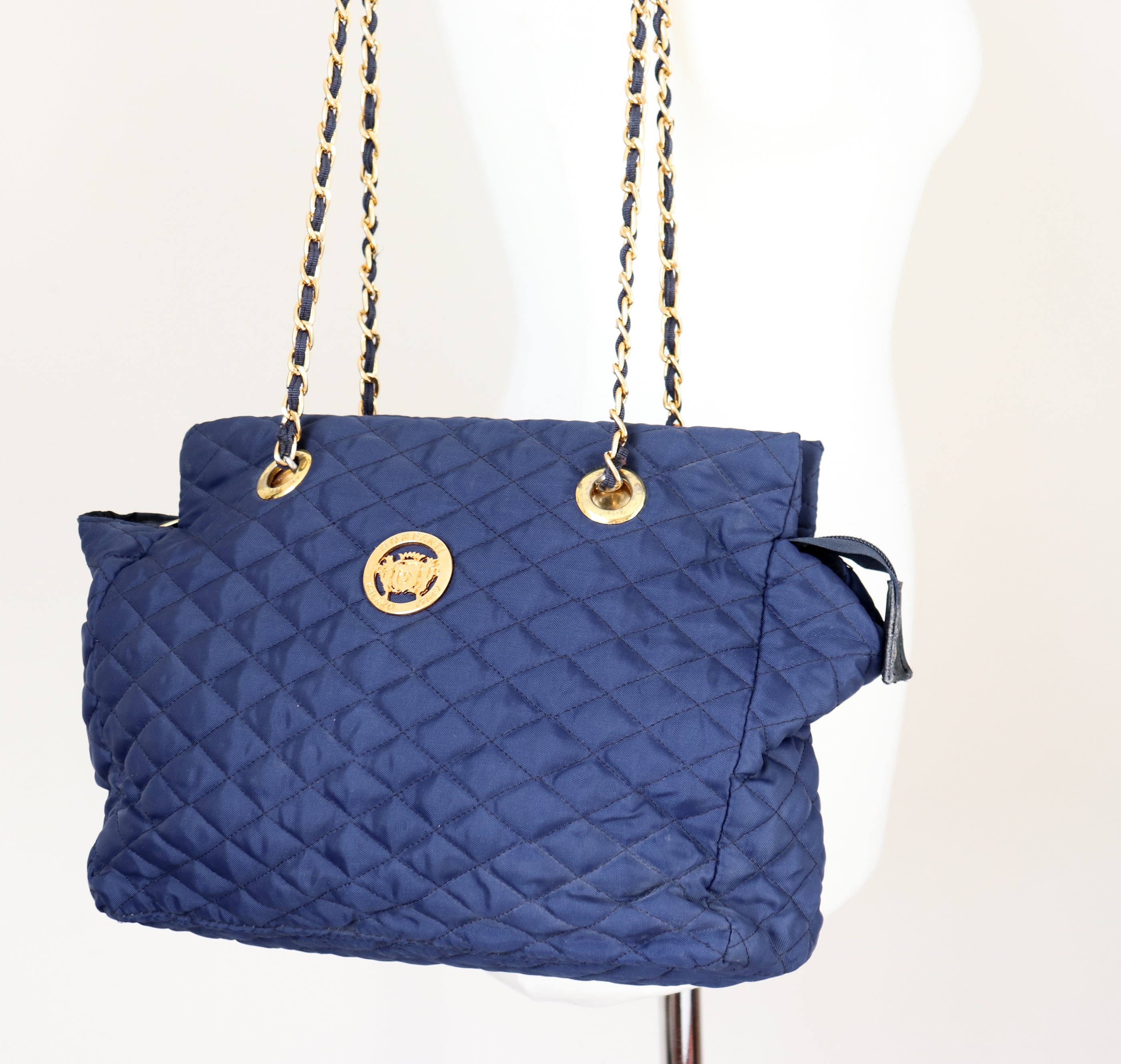 Quilted Chain Bag - Blue Fabric - Bonfanti - 1980s - Large