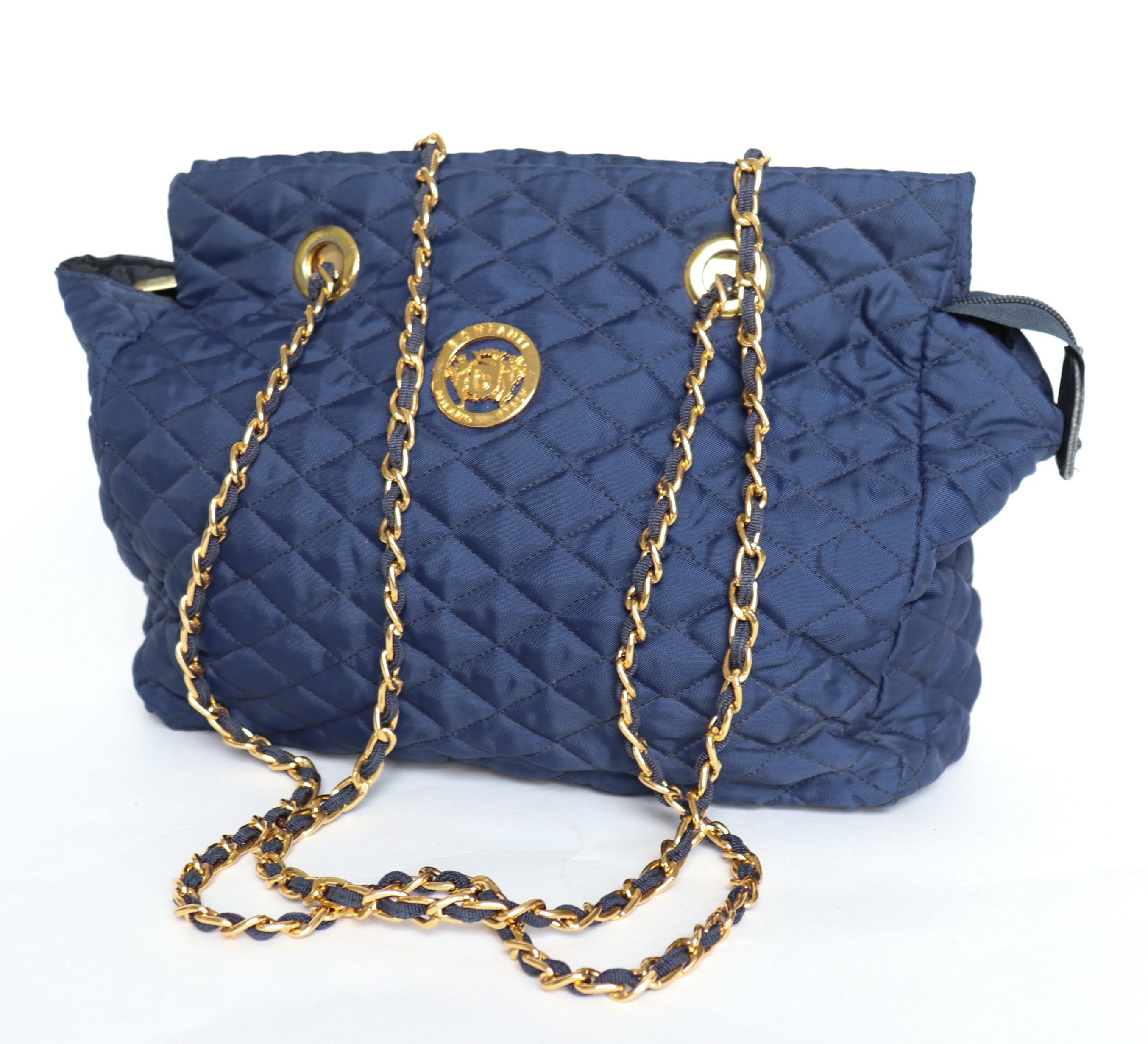 Quilted Chain Bag - Blue Fabric - Bonfanti - 1980s - Large