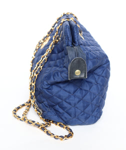 Quilted Chain Bag - Blue Fabric - Bonfanti - 1980s - Large