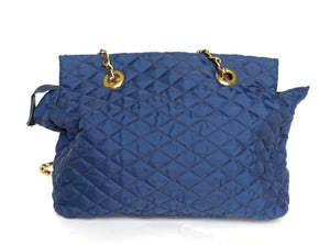 Quilted Chain Bag - Blue Fabric - Bonfanti - 1980s - Large