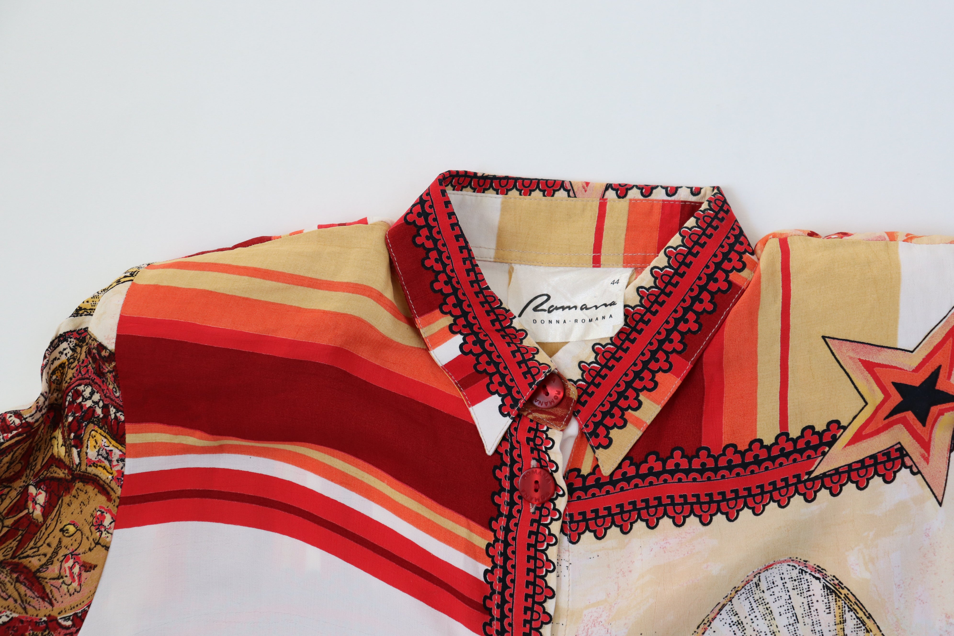 Scarf Print Tunic Shirt - Vintage 1990s - Orange - Oversized M/ L - UK 12 / 14