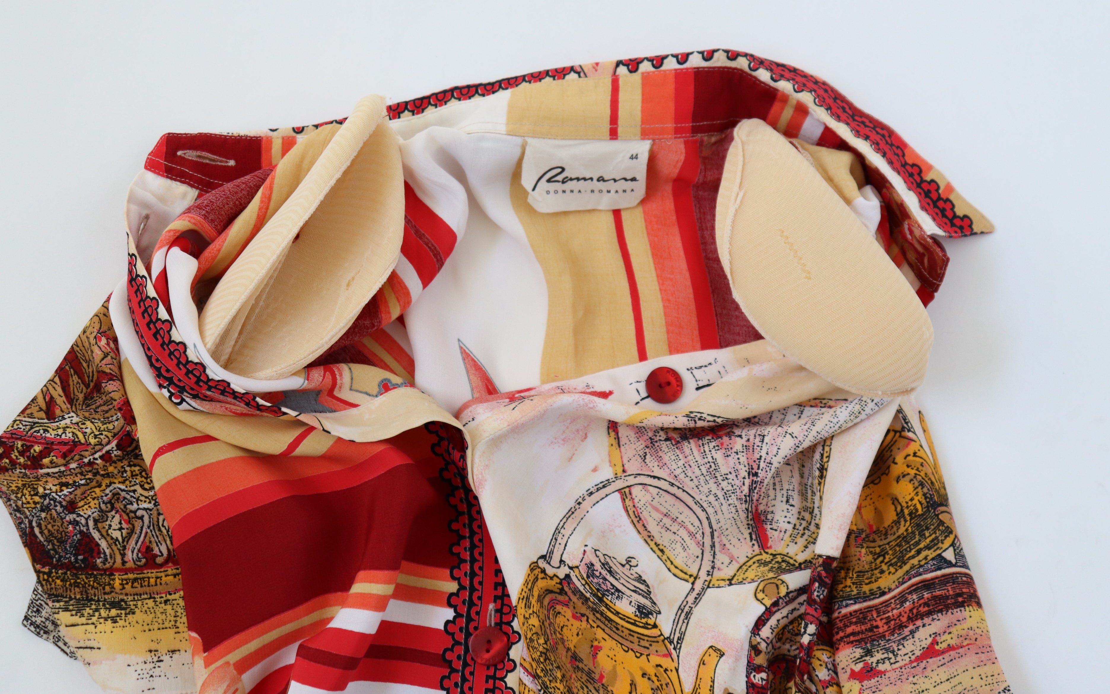Scarf Print Tunic Shirt - Vintage 1990s - Orange - Oversized M/ L - UK 12 / 14