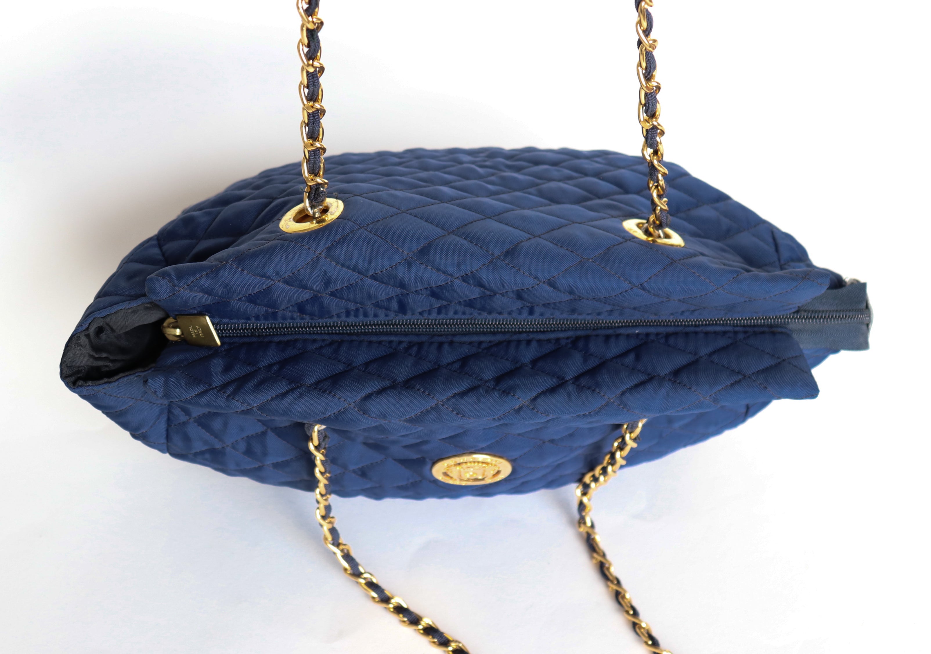 Quilted Chain Bag - Blue Fabric - Bonfanti - 1980s - Large