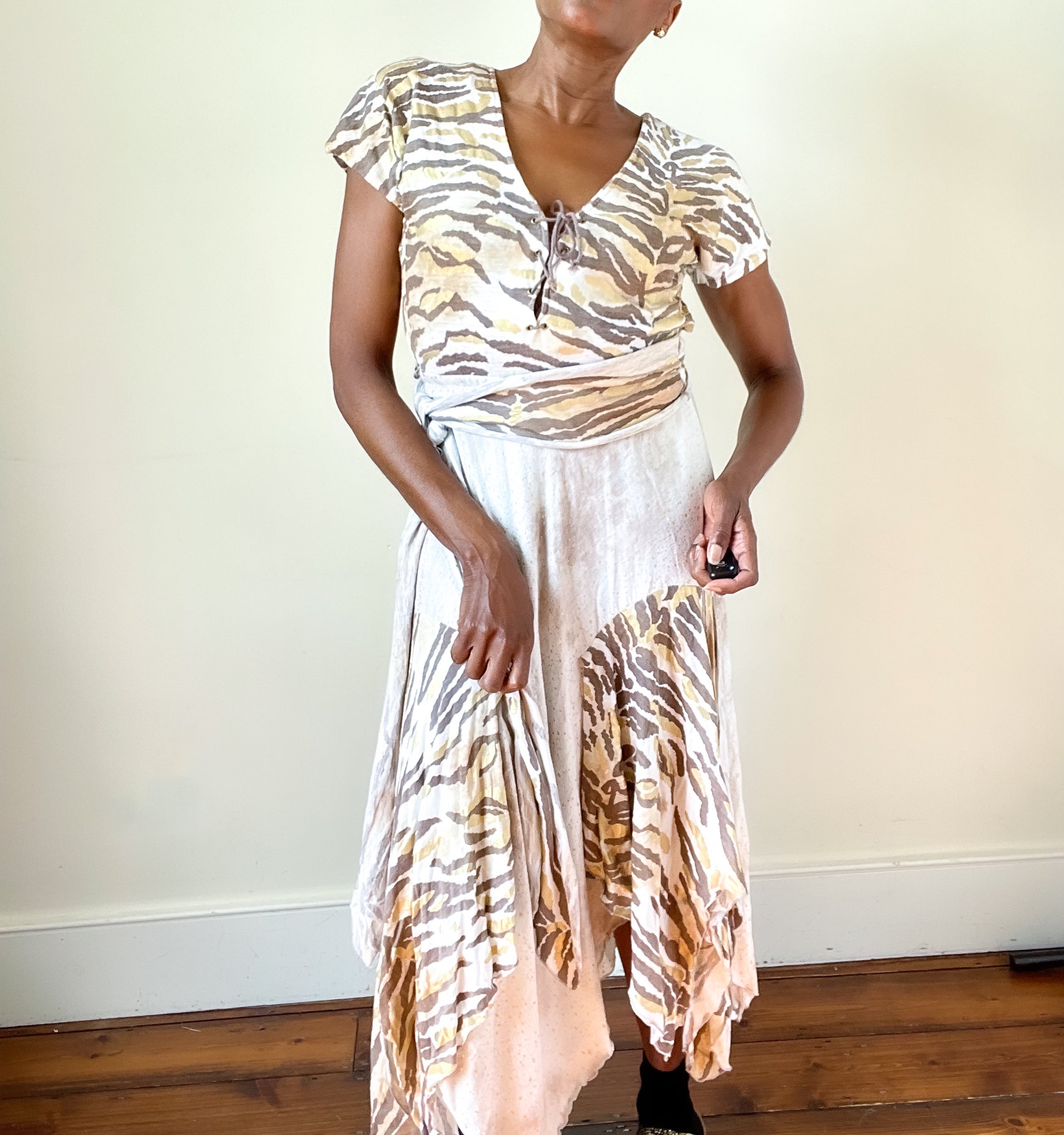 1980s Cotton Jersey Animal Print Jungle / Tarzan Dress - Lydiane Paris - S / UK 10