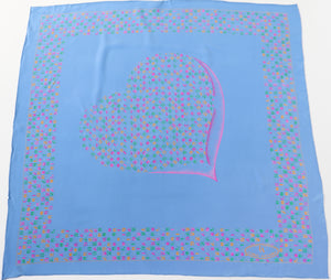 Loris Azzaro Silk Scarf  - Blue - Heart / Logo Print - LARGE