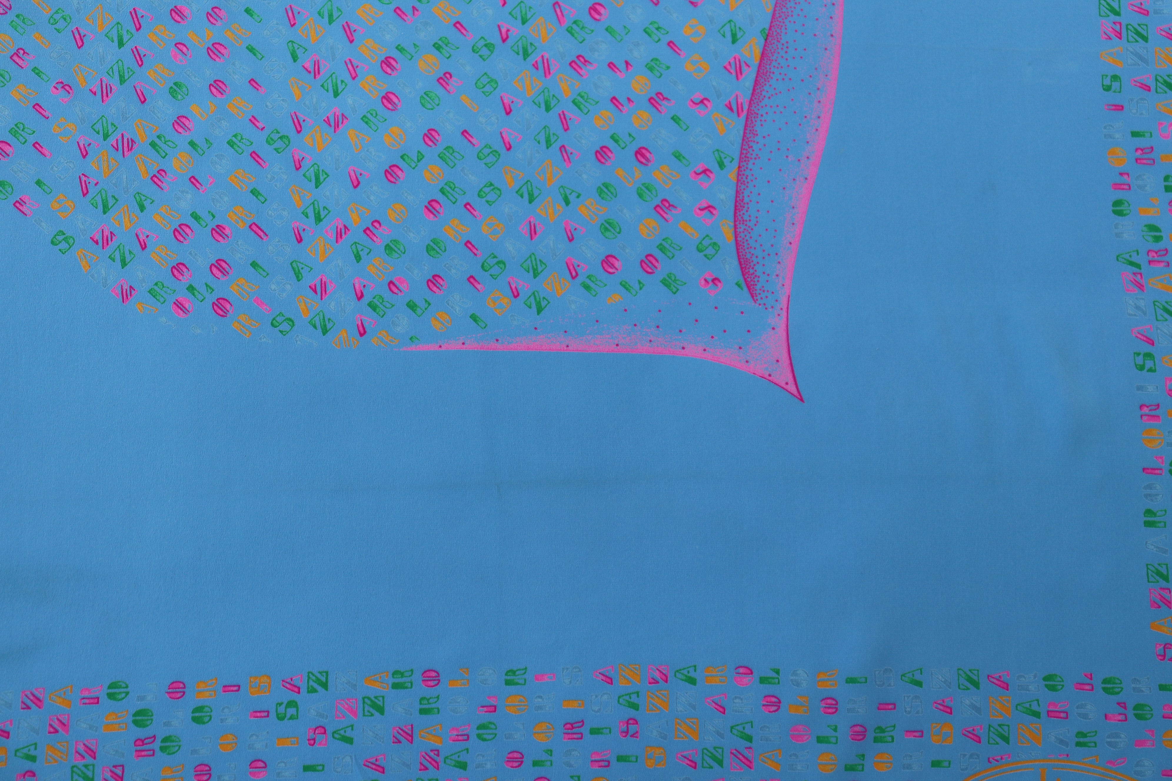 Loris Azzaro Silk Scarf  - Blue - Heart / Logo Print - LARGE