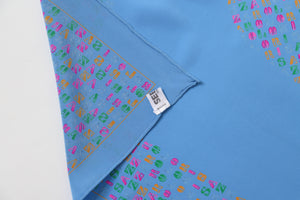 Loris Azzaro Silk Scarf  - Blue - Heart / Logo Print - LARGE