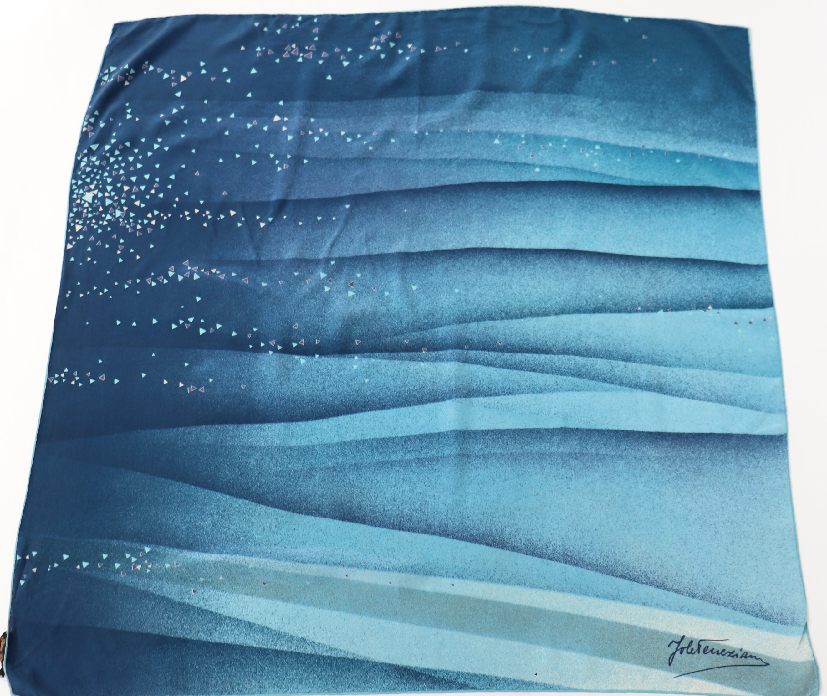 Jole Veneziana Vintage Silk Scarf - Blue Abstract Print - Large