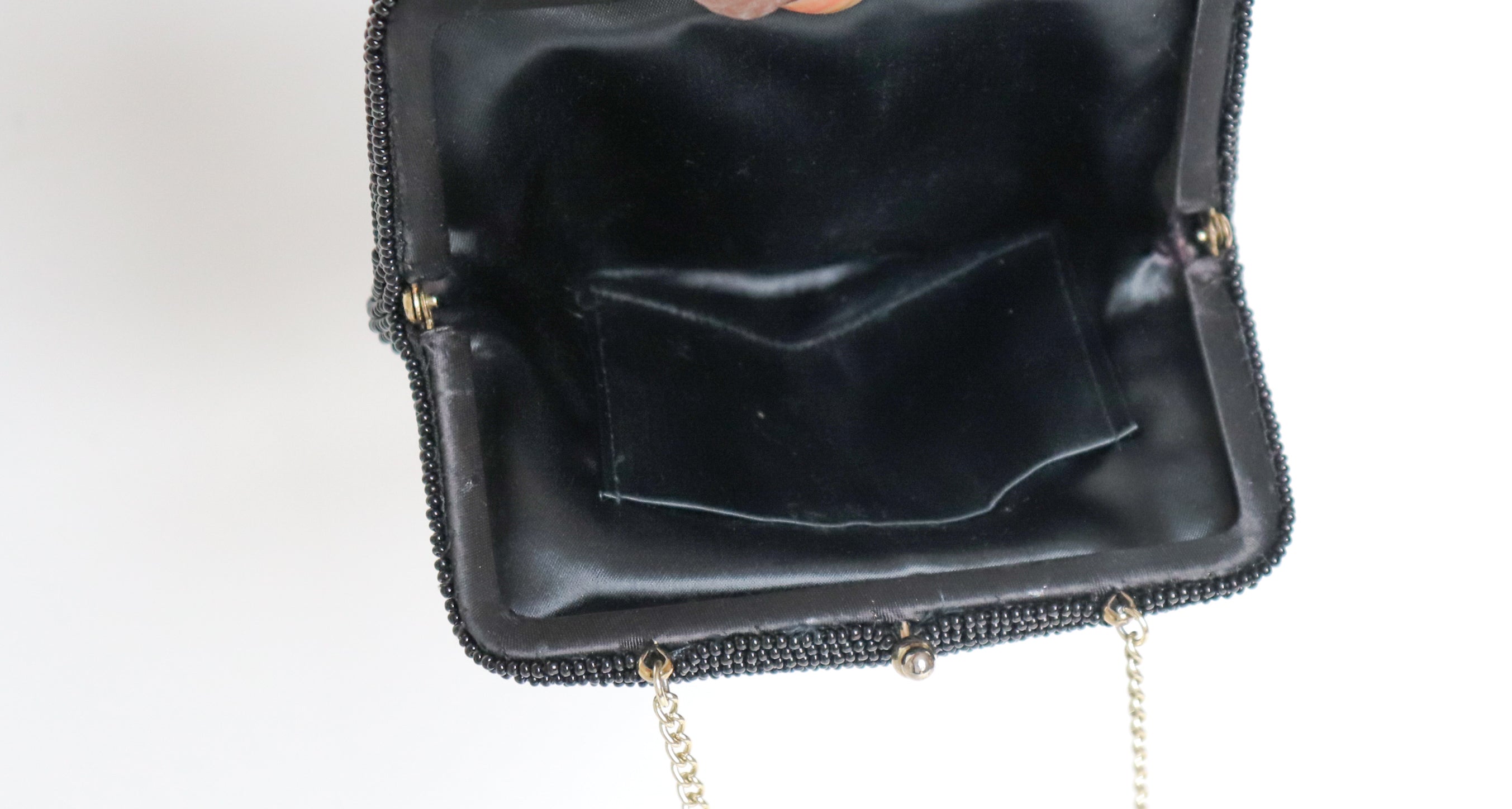 Vintage Black Beaded Purse - Chain Strap - 1980s - Micro / XS