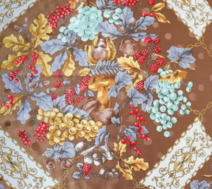 Basile Vintage Silk Scarf - Brown - Autumn Fruits / Porcini - Baroque Style - Large