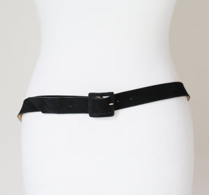 Black Suede Leather 1960s Vintage Belt - Slim - Medium / Large