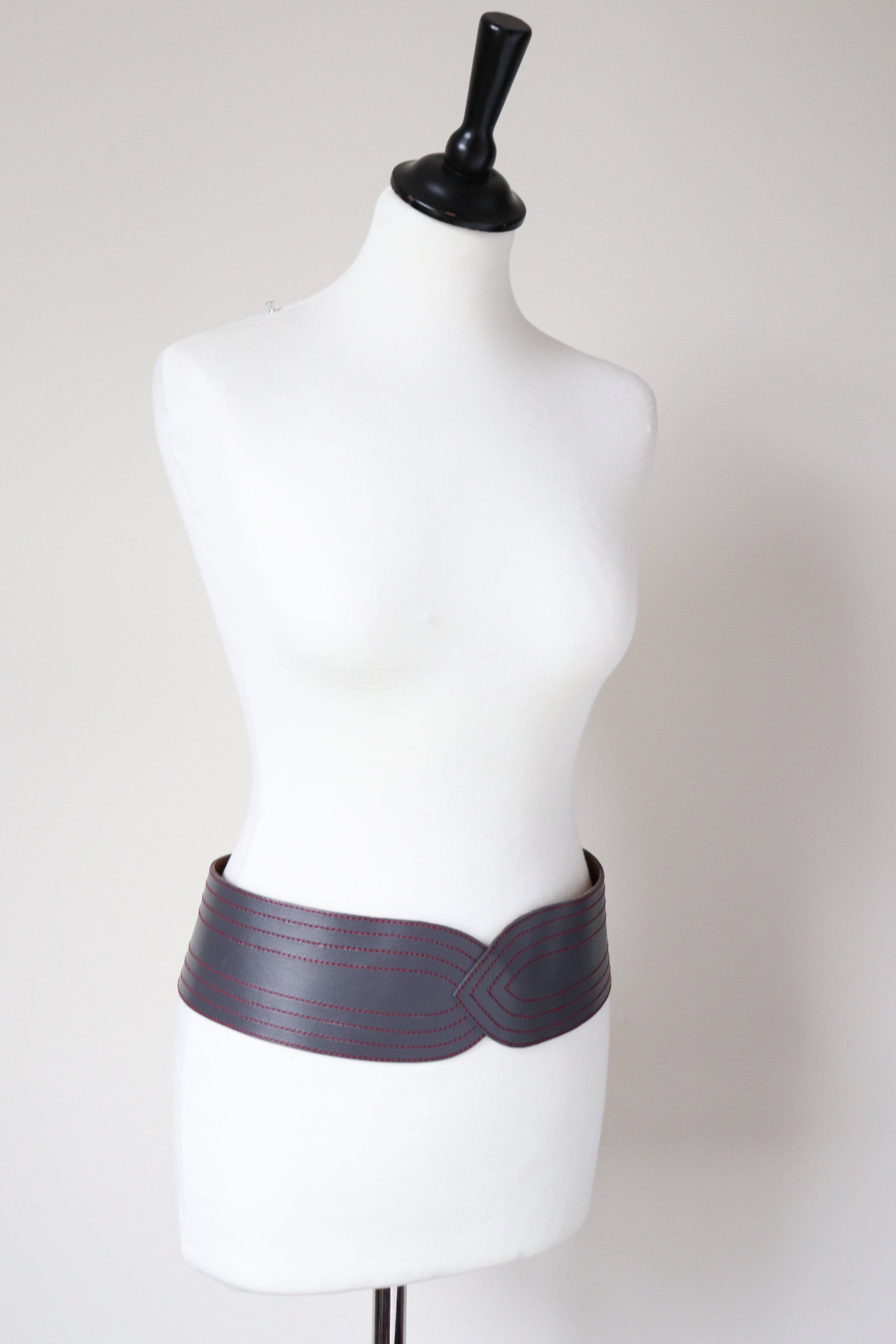 Grey Leather Corset Vintage Belt -  Wide - Small / Medium